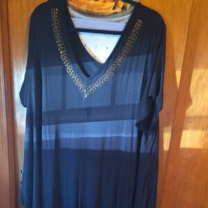 Roaman's Blue Embellished Oversized Blouse